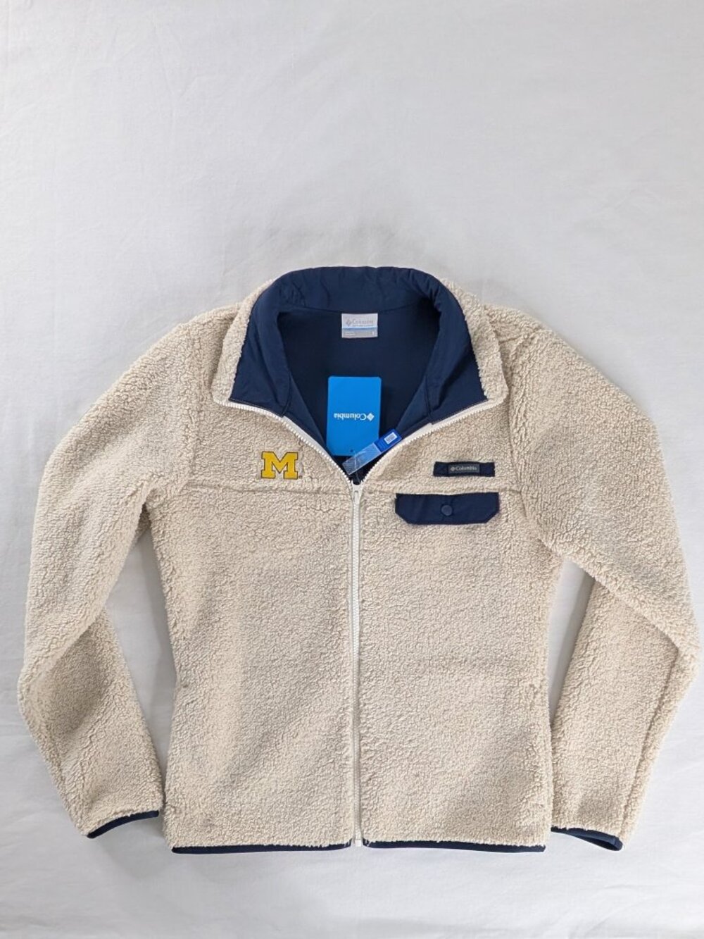 Columbia Sherpa Fleece Cream Michigan Wolverines Zip Up Jacket NEW